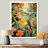 Colorful Birds In Flowery Tropical Jungle - Bird Floral Living Room Wall Art