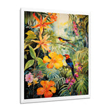 Colorful Birds In Flowery Tropical Jungle - Bird Floral Living Room Wall Art