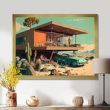 Green Car Mid Century Retro Architecture - Car Exotic Canvas Wall Art