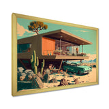 Green Car Mid Century Retro Architecture - Car Exotic Canvas Wall Art