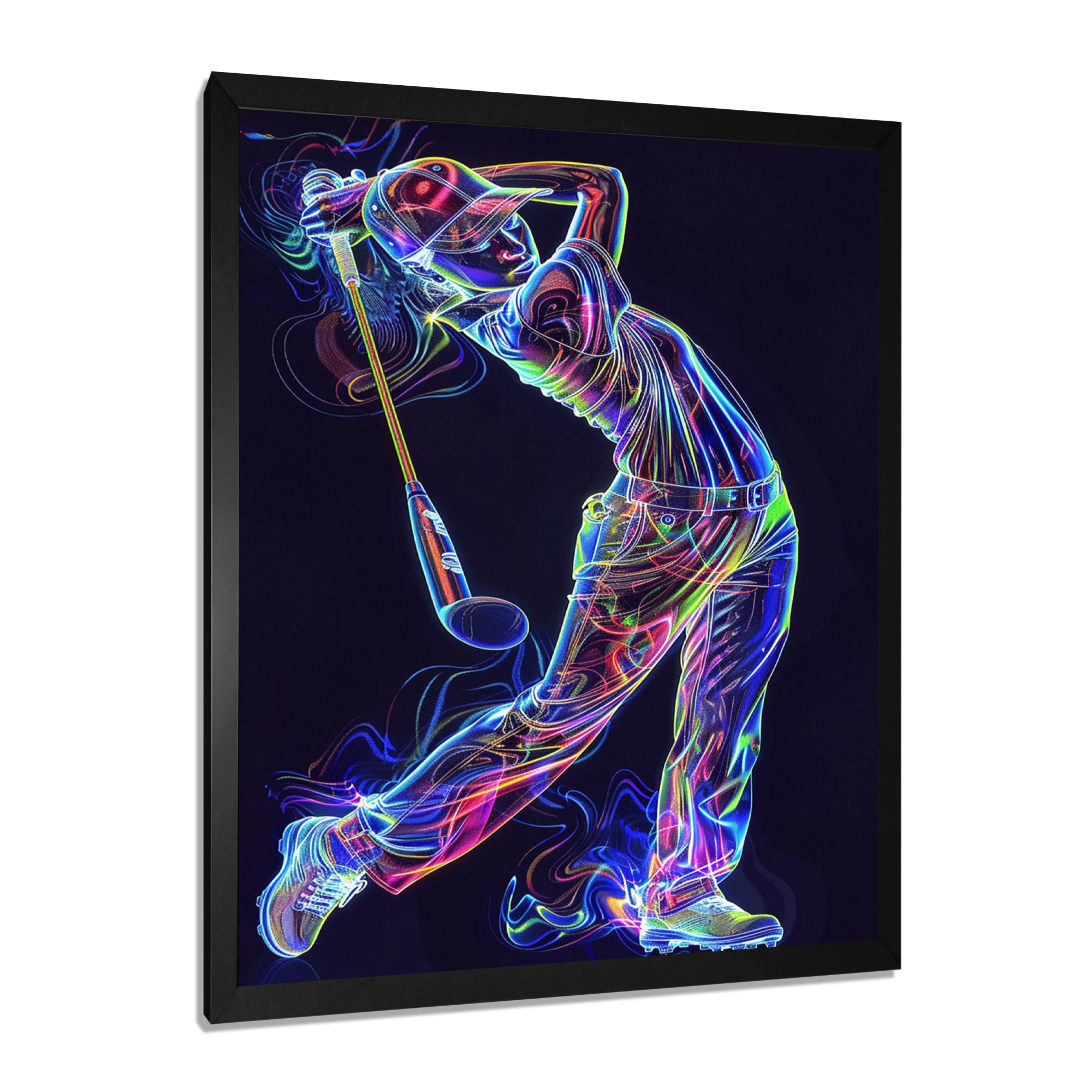 Neon Gold Player Striking - Sport Golf Canvas Wall Art