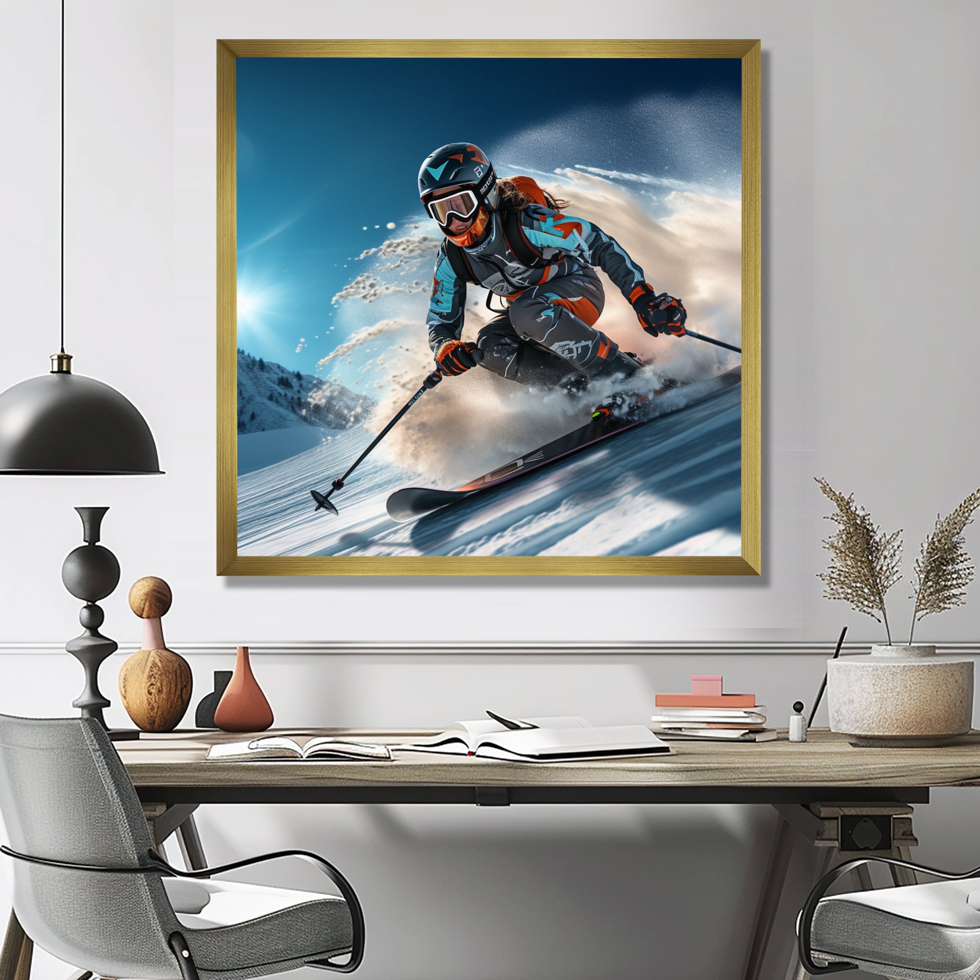 Descending The Mountain In Speed And Style I - Skiing Canvas Wall Art