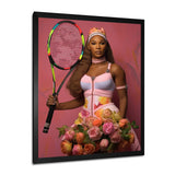 Serene With Pink Roses And Tennis Racket - Sport Tennis Canvas Wall Art
