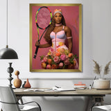 Serene With Pink Roses And Tennis Racket - Sport Tennis Canvas Wall Art
