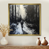 Biking In The Winter Woods Monochrome - Bicycle Canvas Wall Art
