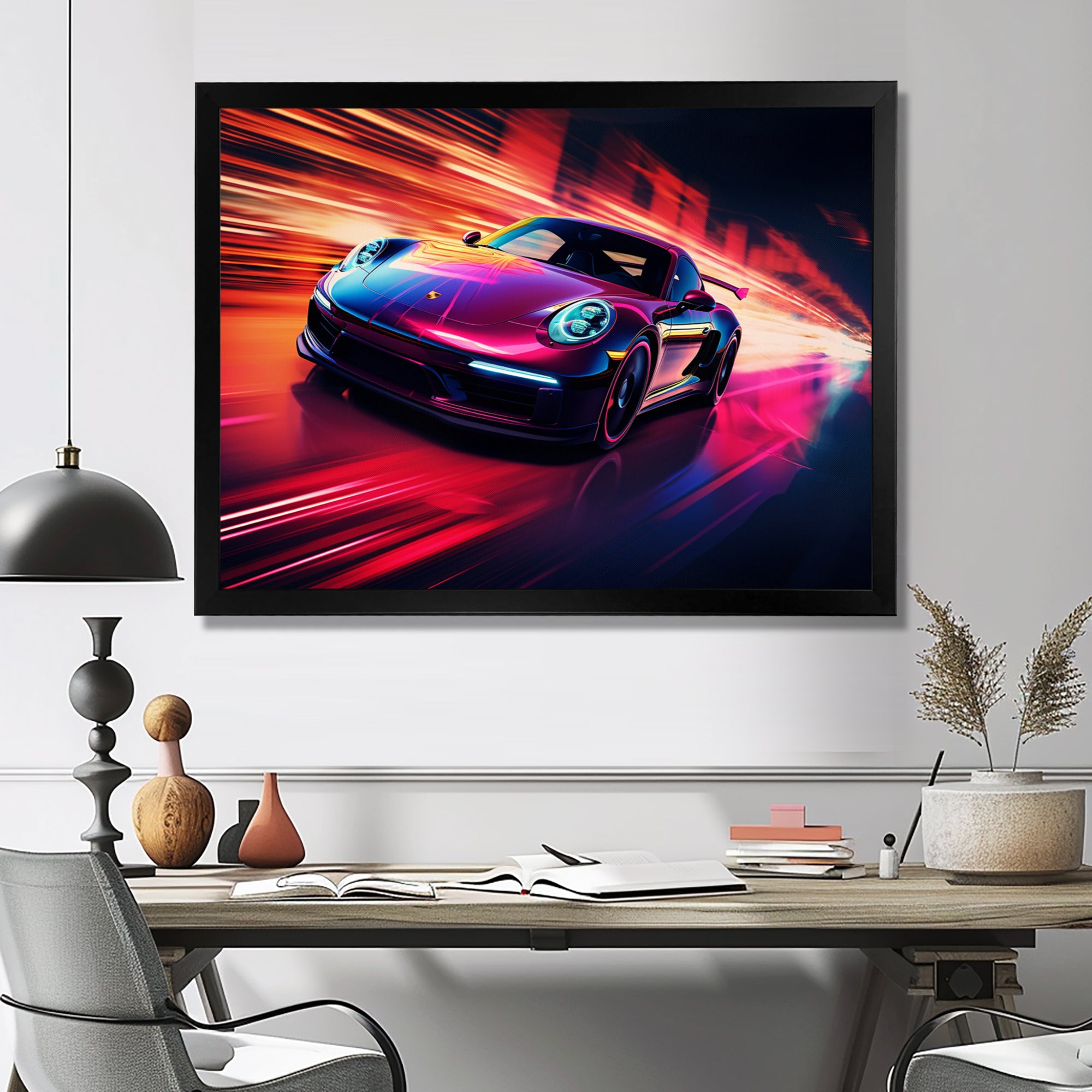Futuristic Fuchsia High Speed Porsche - Car Exotic Canvas Wall Art