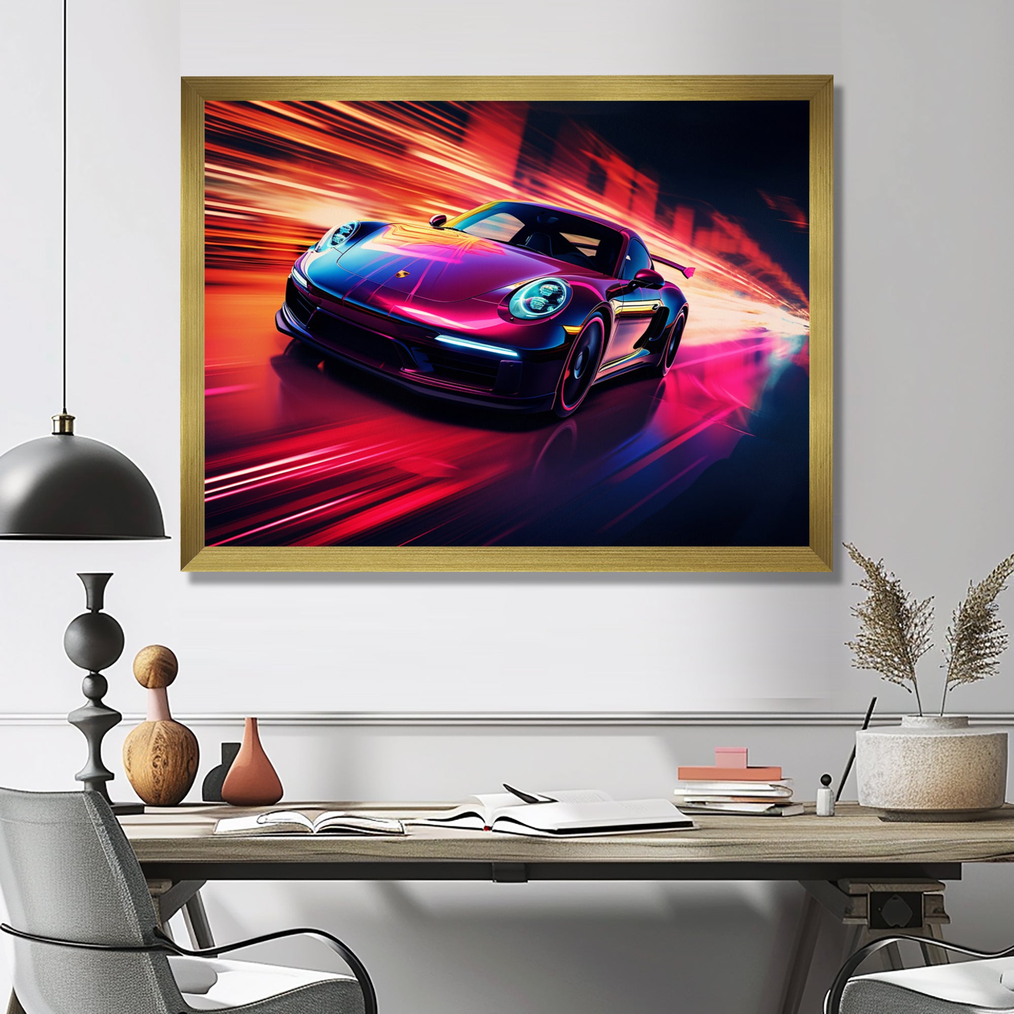Futuristic Fuchsia High Speed Porsche - Car Exotic Canvas Wall Art