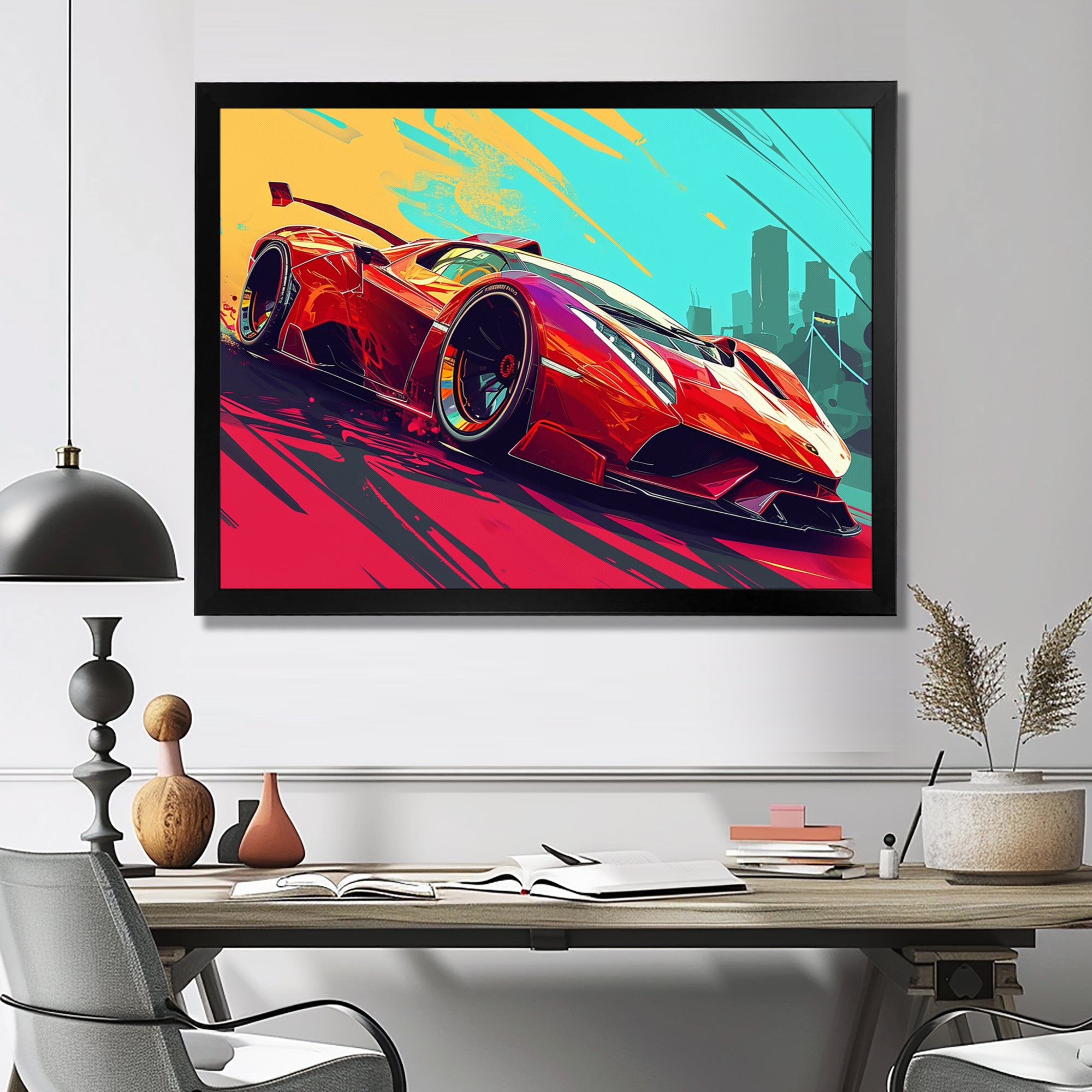 High Speed Retro Red Sports Car - Car Exotic Canvas Wall Art
