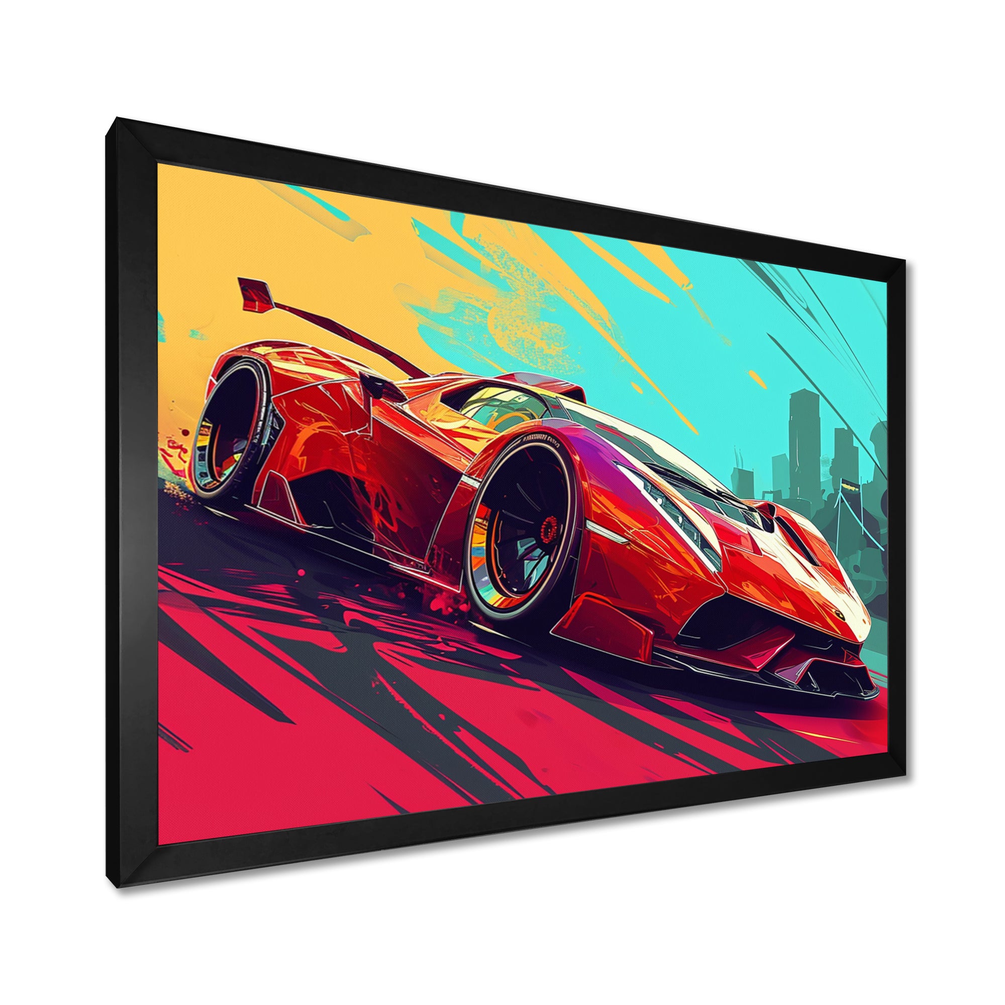High Speed Retro Red Sports Car - Car Exotic Canvas Wall Art