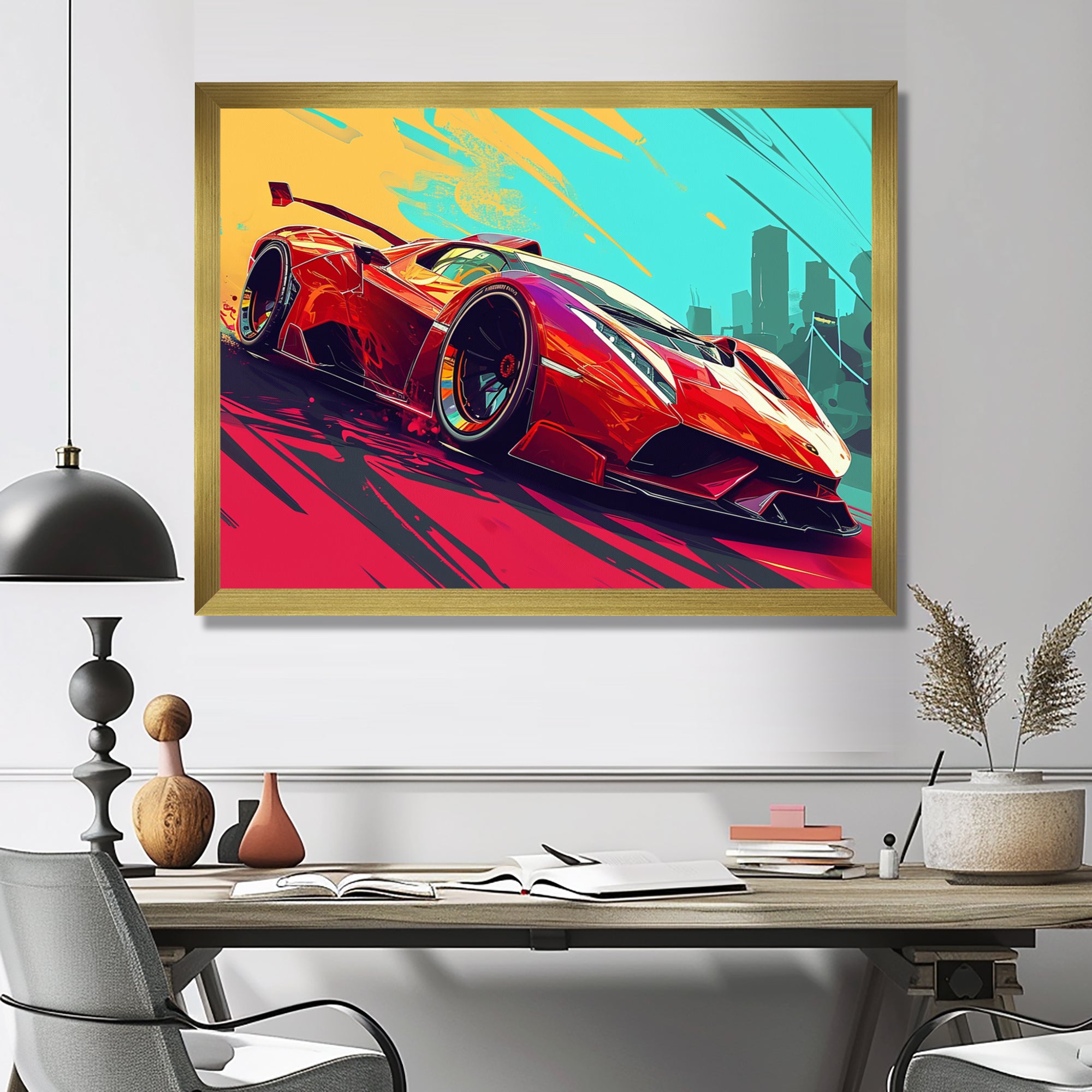 High Speed Retro Red Sports Car - Car Exotic Canvas Wall Art