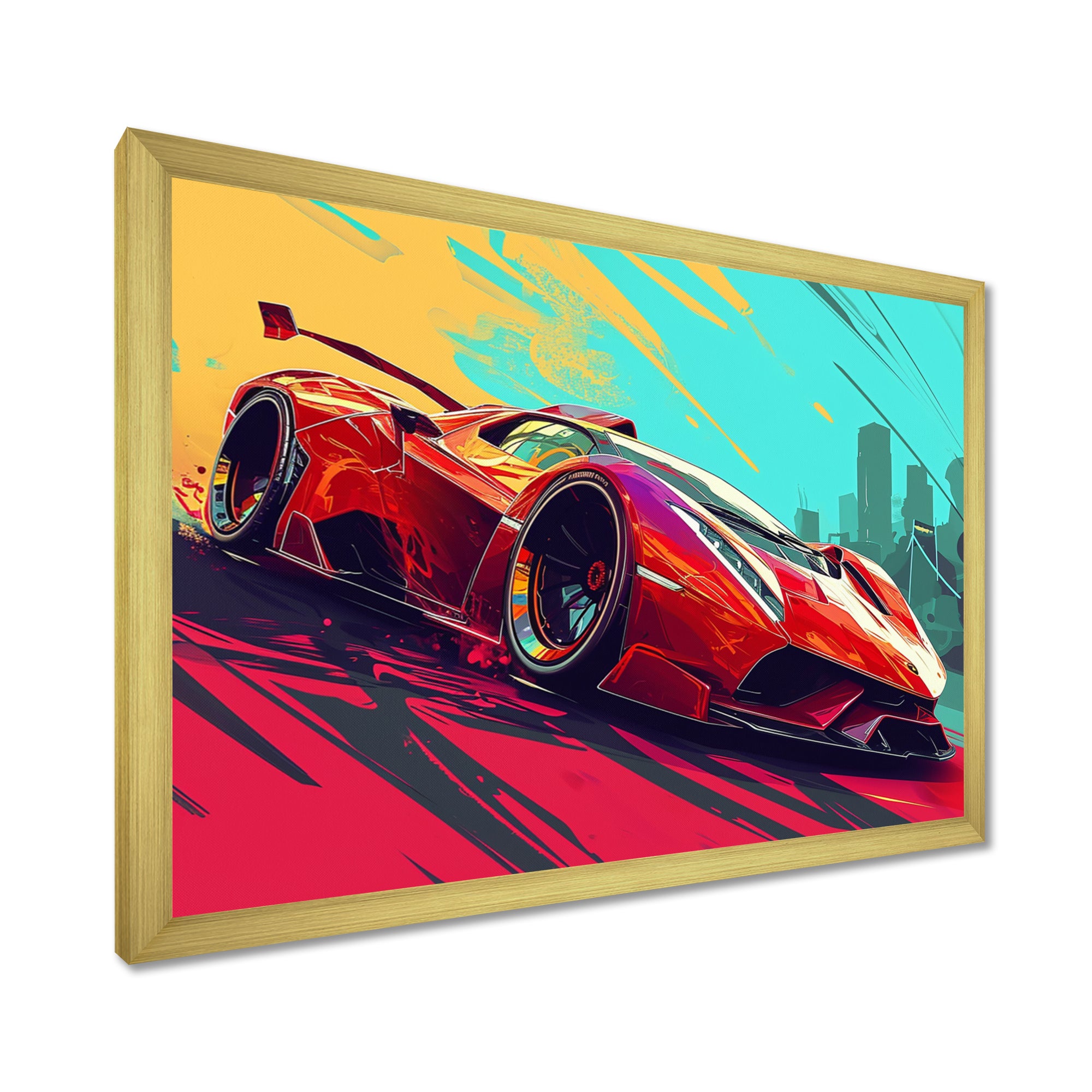 High Speed Retro Red Sports Car - Car Exotic Canvas Wall Art