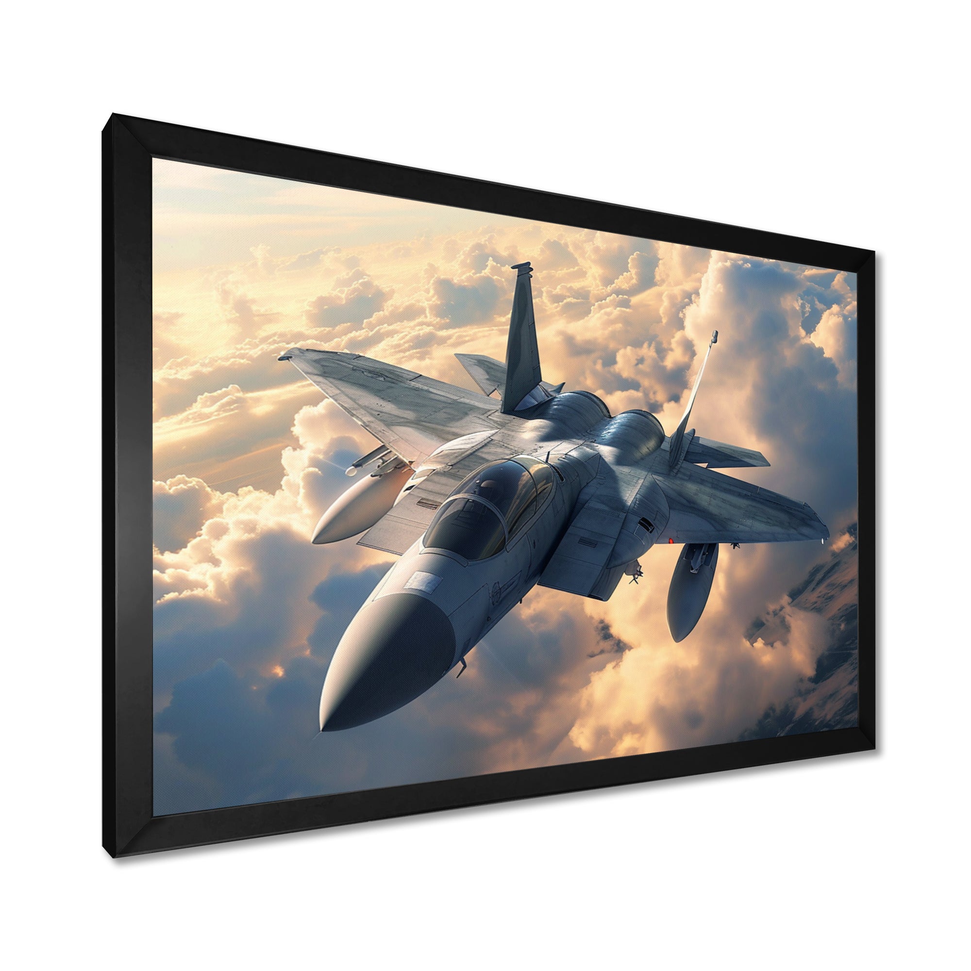 Fighter Jet In Action Above The Clouds - Train Canvas Wall Art