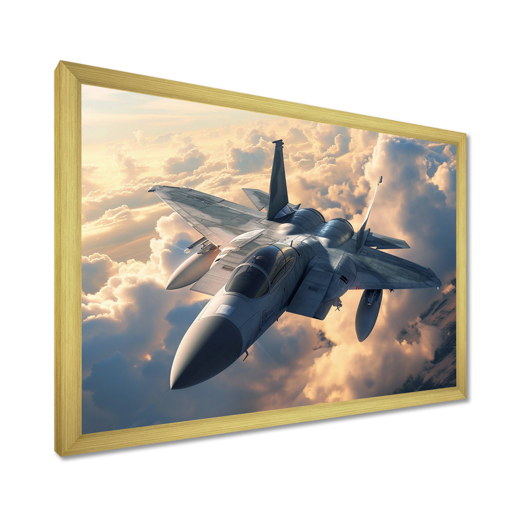 Fighter Jet In Action Above The Clouds - Train Canvas Wall Art
