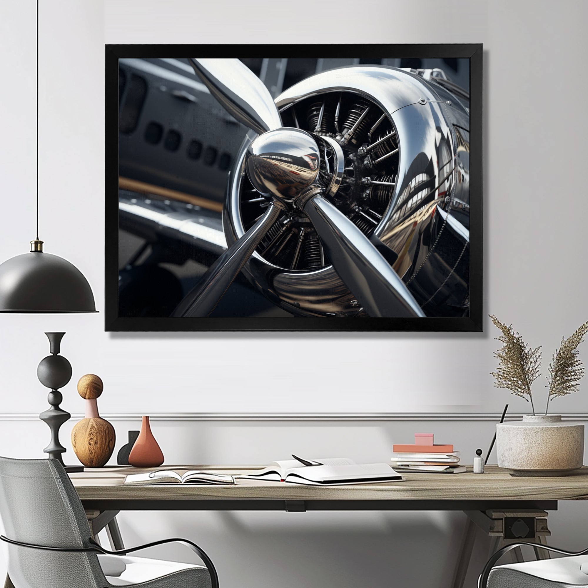 Silver Wings Chrome Reflection Airliner - Train Canvas Wall Art