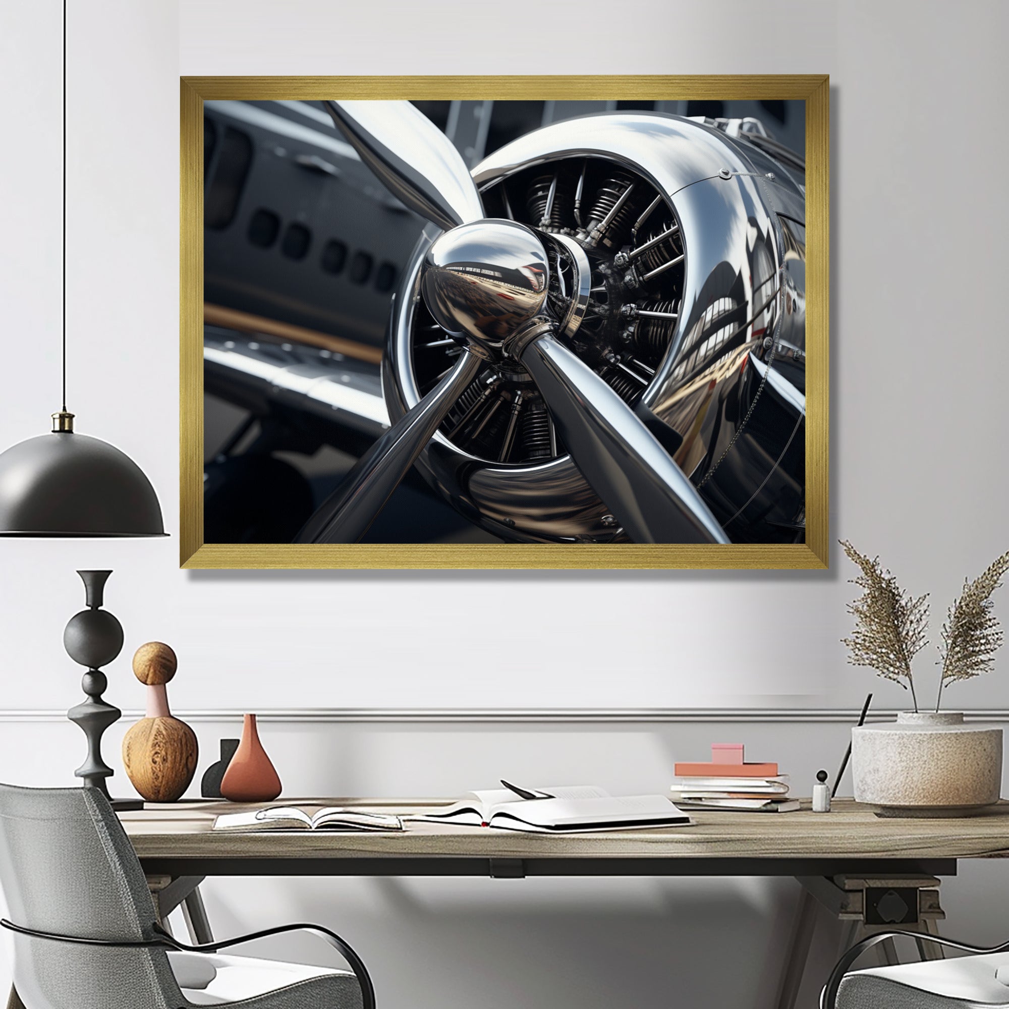 Silver Wings Chrome Reflection Airliner - Train Canvas Wall Art