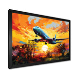 Airliner Taking Off In The Autumn Sunset - Train Canvas Wall Art