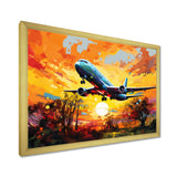 Airliner Taking Off In The Autumn Sunset - Train Canvas Wall Art