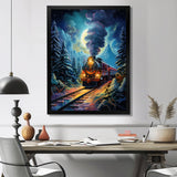Polar Express Full Moon Mountains Steam - Train Canvas Wall Art