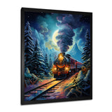 Polar Express Full Moon Mountains Steam - Train Canvas Wall Art