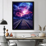 Purple Lavender Train Tracks Fuchsia Sunset Clouds I - Train Canvas Wall Art