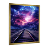 Purple Lavender Train Tracks Fuchsia Sunset Clouds I - Train Canvas Wall Art