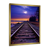 Purple Train Tracks To The Full Moon - Train Canvas Wall Art