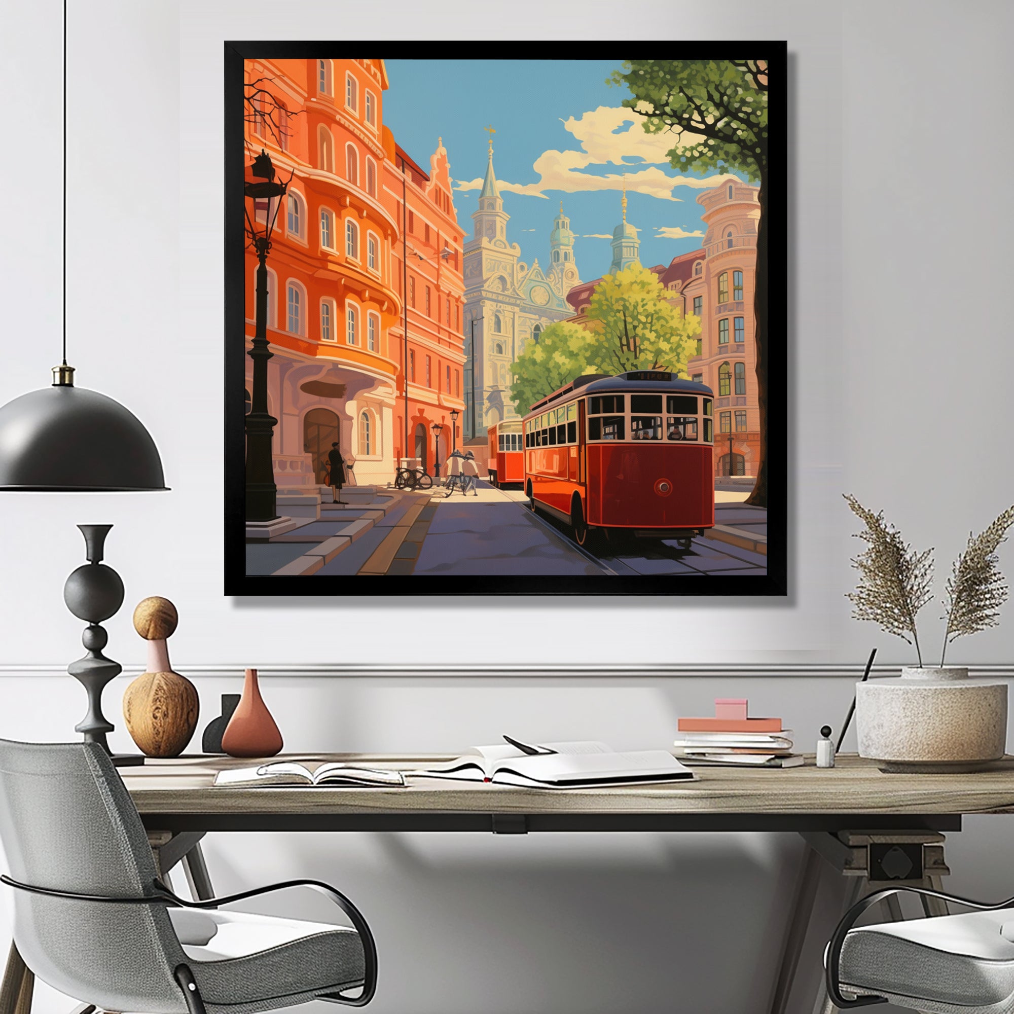 Vintage Tram in Sunny Barcelona - Train Canvas Wall Art