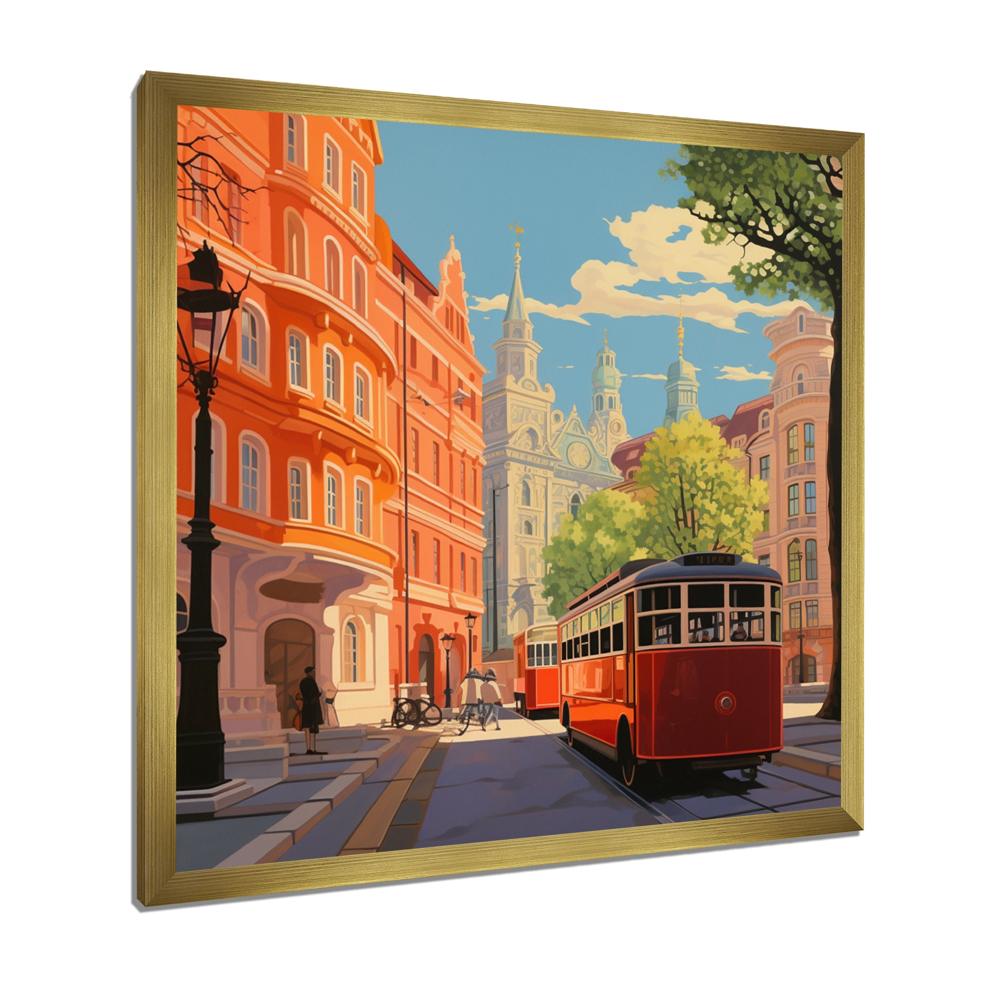 Vintage Tram in Sunny Barcelona - Train Canvas Wall Art