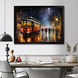 Vintage Tram Rainy Evening Paris - Train Canvas Wall Art