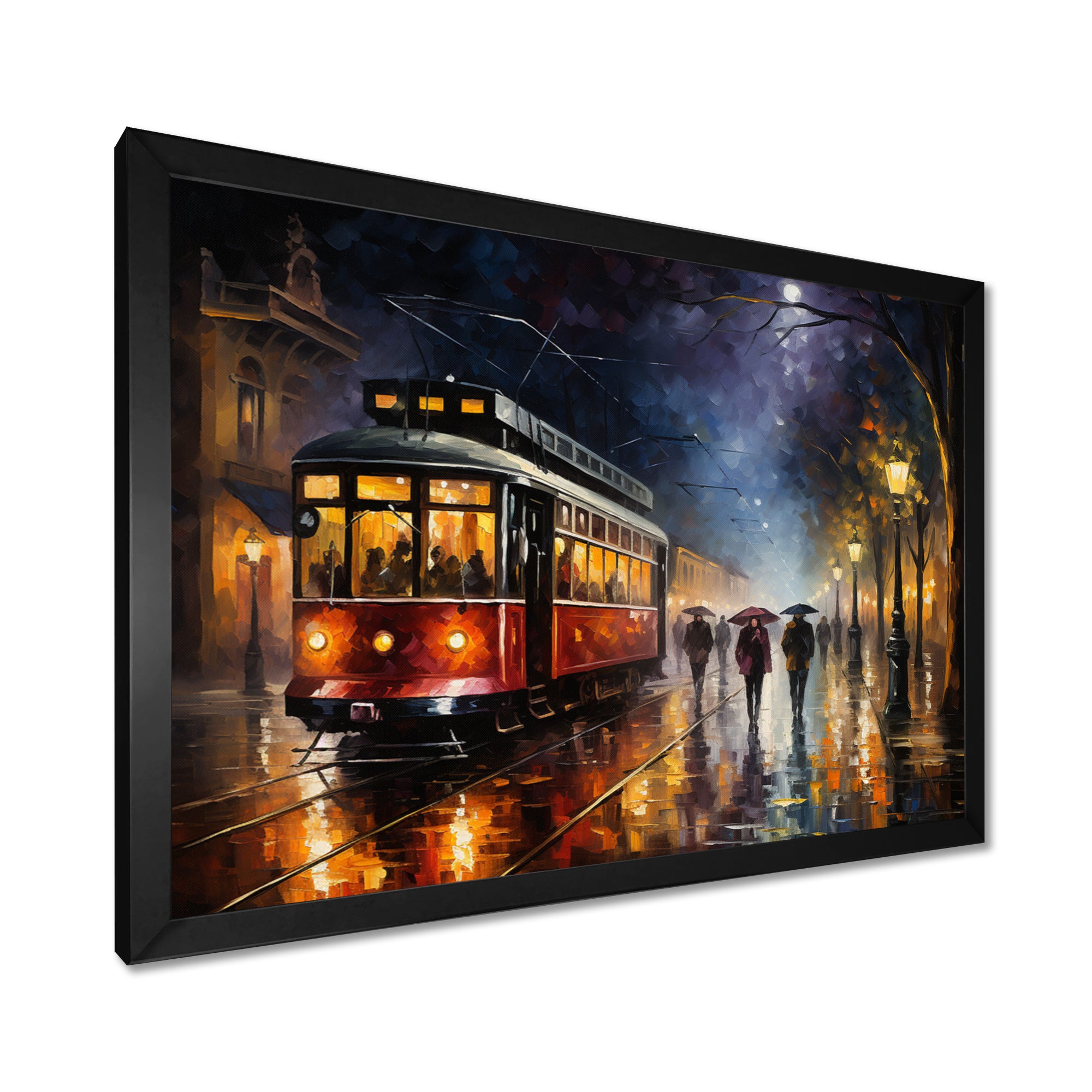 Vintage Tram Rainy Evening Paris - Train Canvas Wall Art