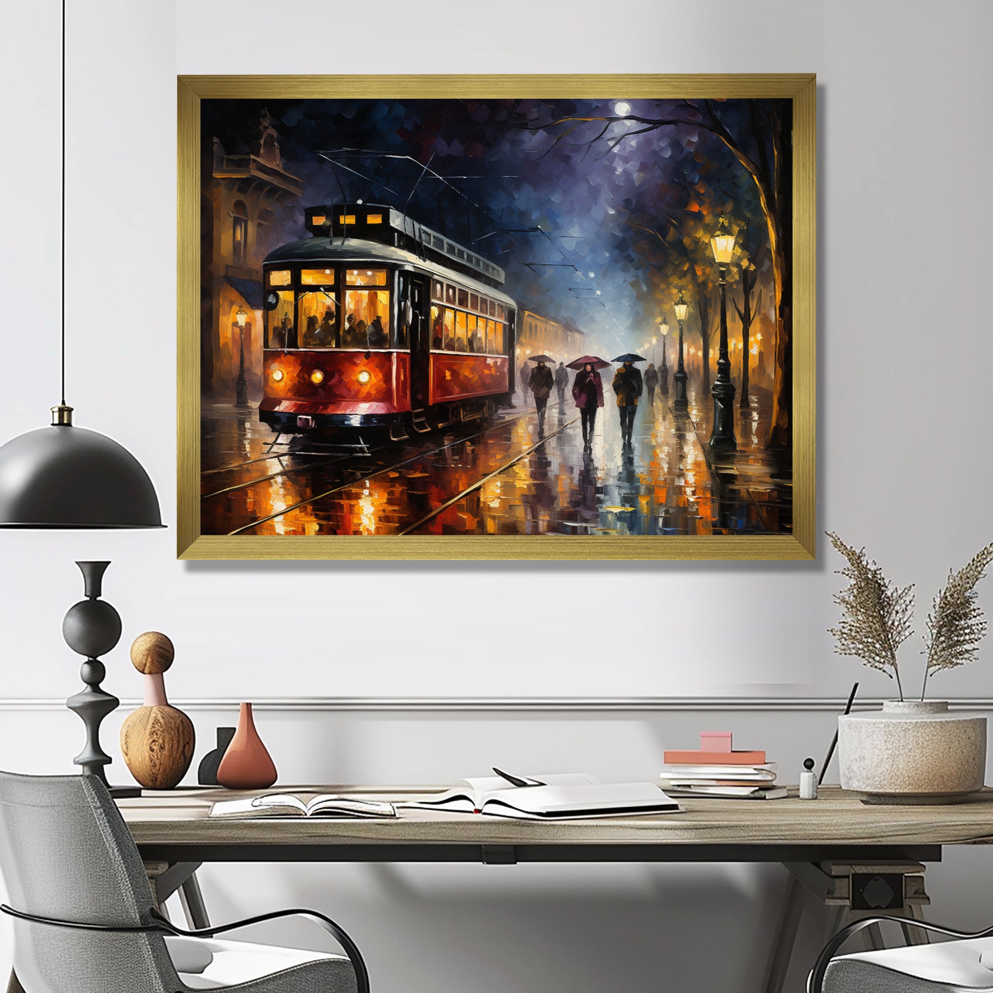 Vintage Tram Rainy Evening Paris - Train Canvas Wall Art