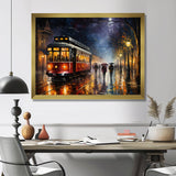 Vintage Tram Rainy Evening Paris - Train Canvas Wall Art