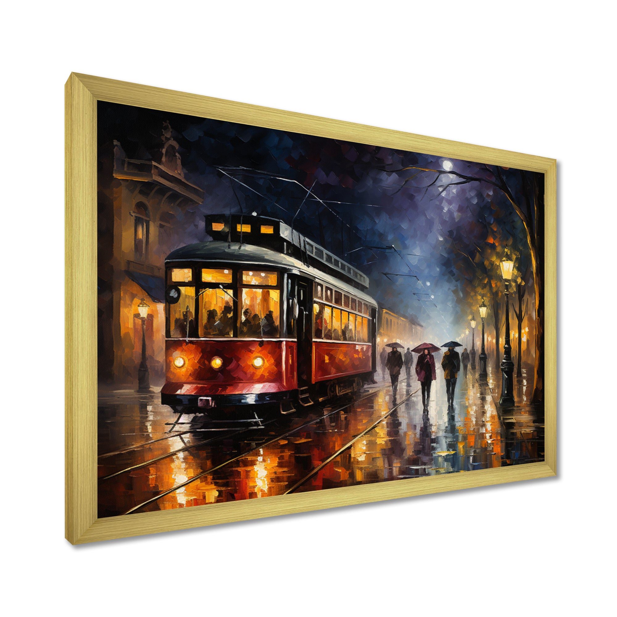 Vintage Tram Rainy Evening Paris - Train Canvas Wall Art