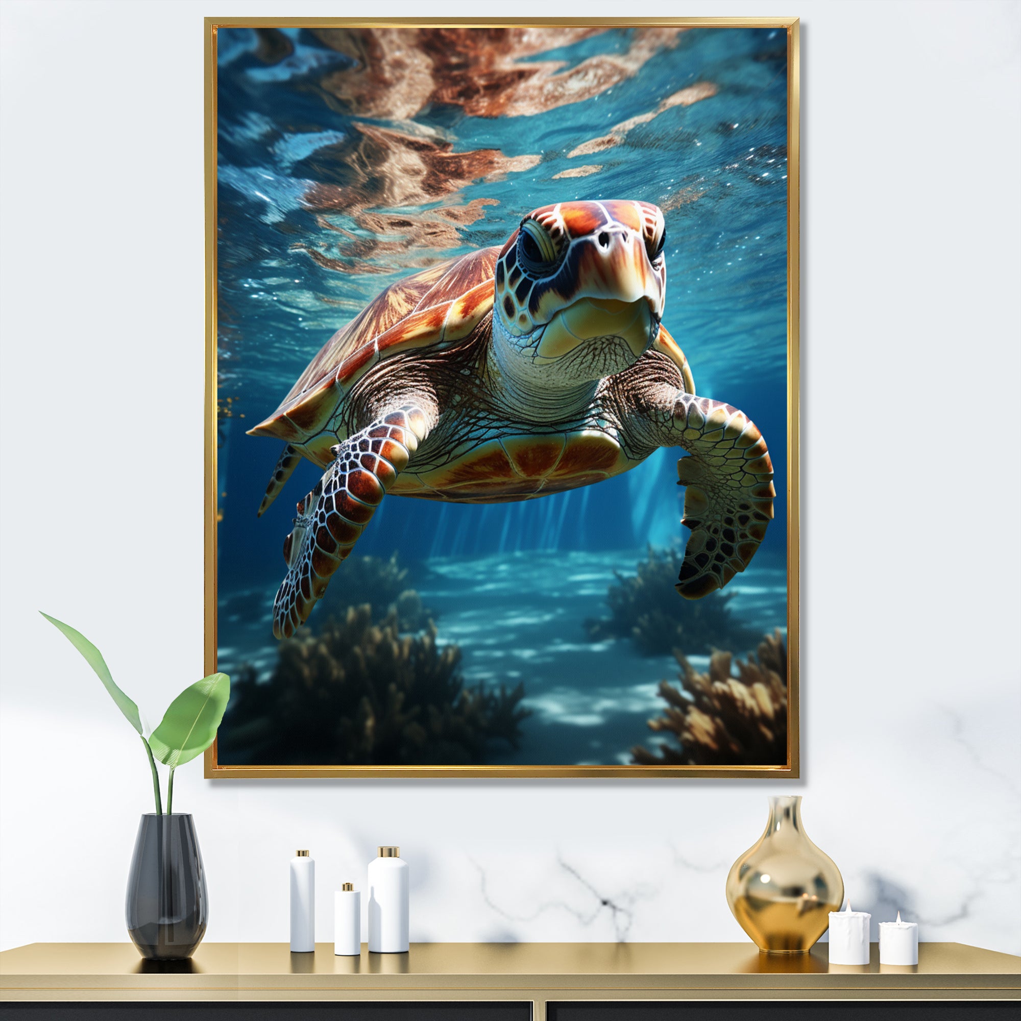 Turtle Aquatic Wanderer in Ocean - Turtle Home Decor Art