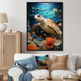 Turtle Coastal Creatures Pointillism - Turtle Canvas Wall Art