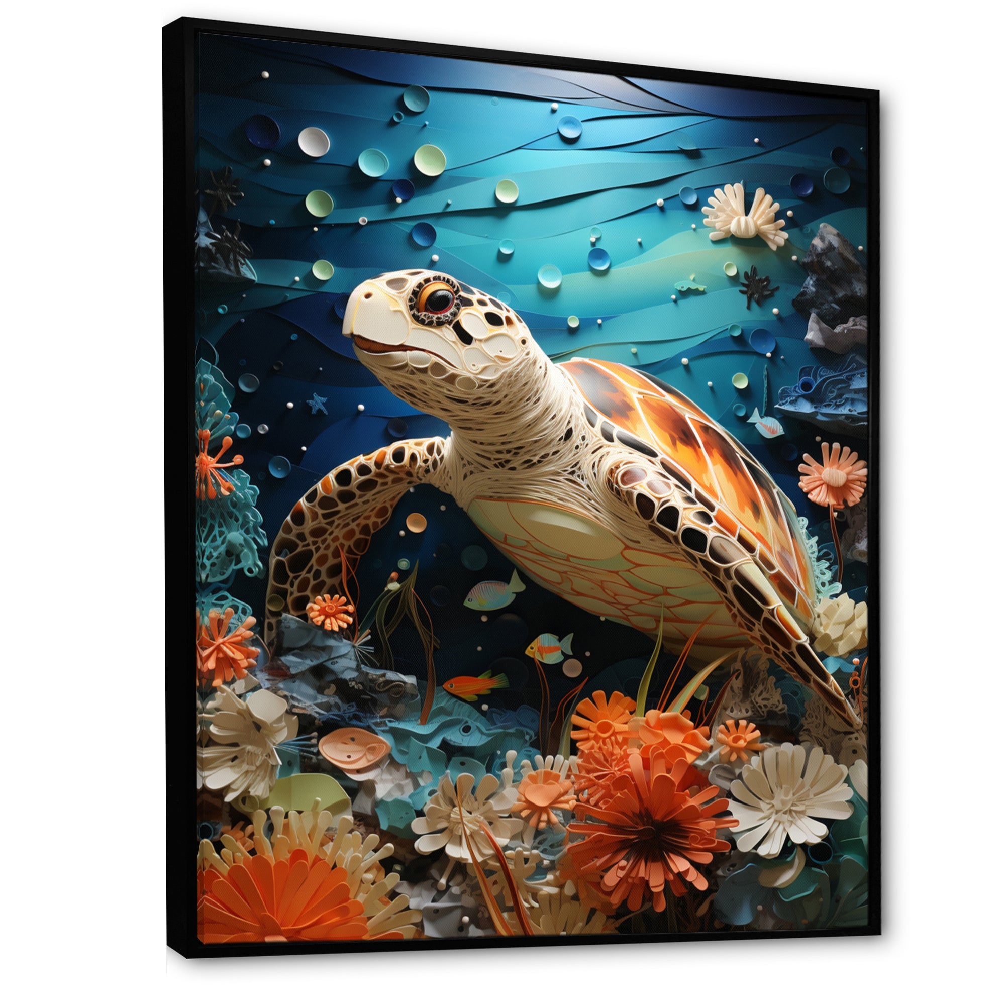 Turtle Coastal Creatures Pointillism - Turtle Canvas Wall Art