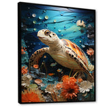 Turtle Coastal Creatures Pointillism - Turtle Canvas Wall Art