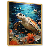 Turtle Coastal Creatures Pointillism - Turtle Canvas Wall Art