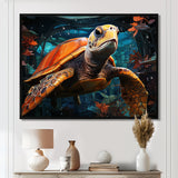 Turtle Journey Floral Geometric - Brown Turtle Wall Art