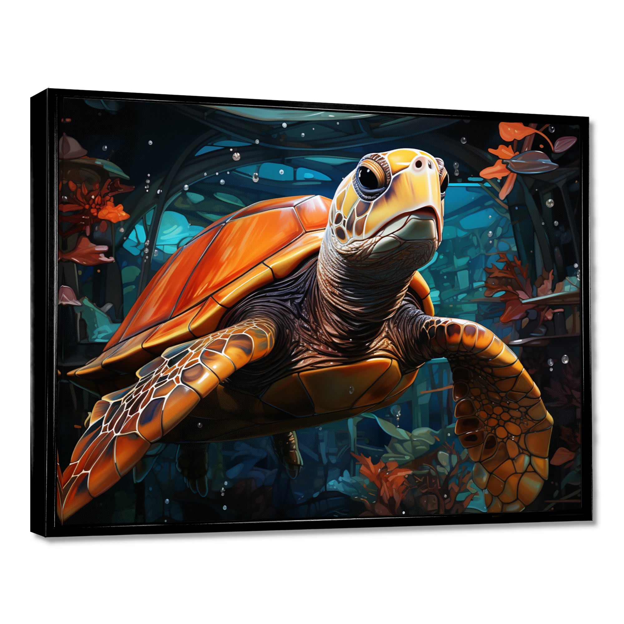 Turtle Journey Floral Geometric - Brown Turtle Wall Art