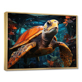 Turtle Journey Floral Geometric - Brown Turtle Wall Art