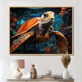 Turtle Journey Floral Geometric - Brown Turtle Wall Art