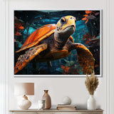 Turtle Journey Floral Geometric - Brown Turtle Wall Art