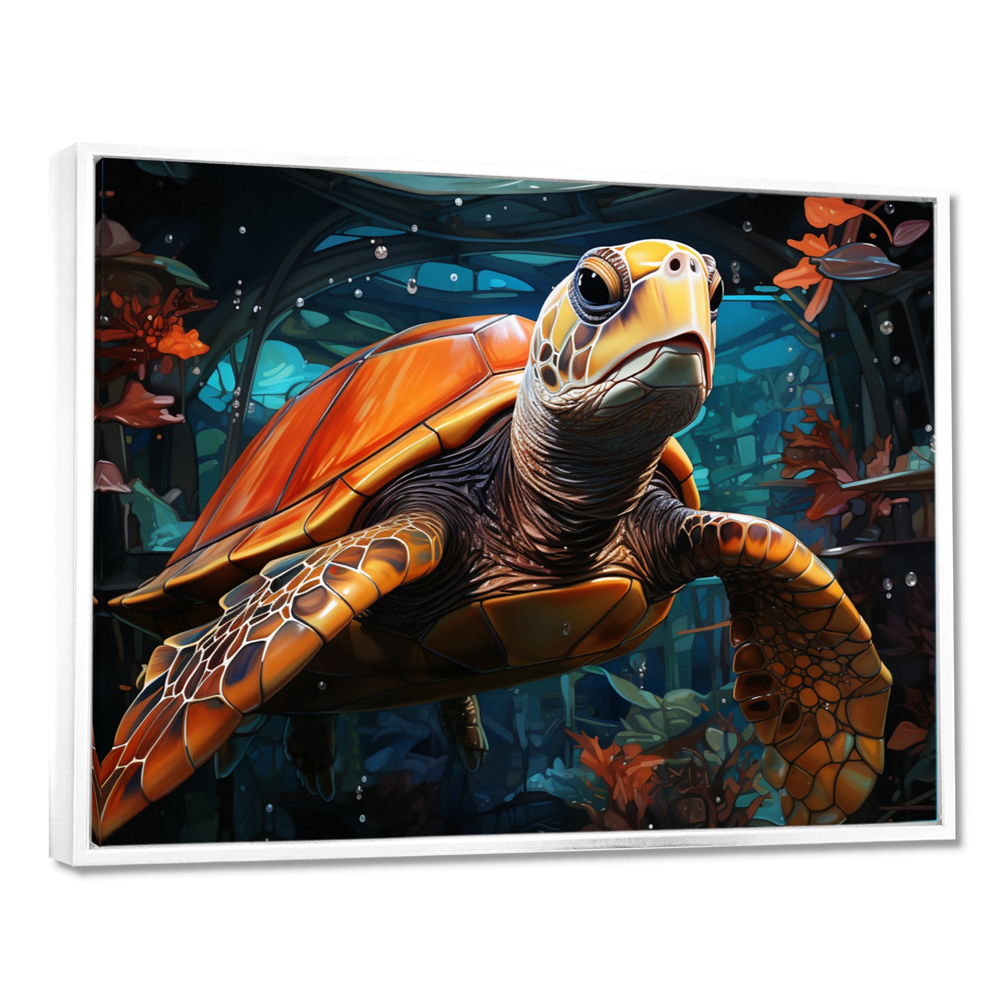 Turtle Journey Floral Geometric - Brown Turtle Wall Art