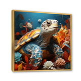 Turtle Journey Coral Geometric - Turtle Framed Canvas Art