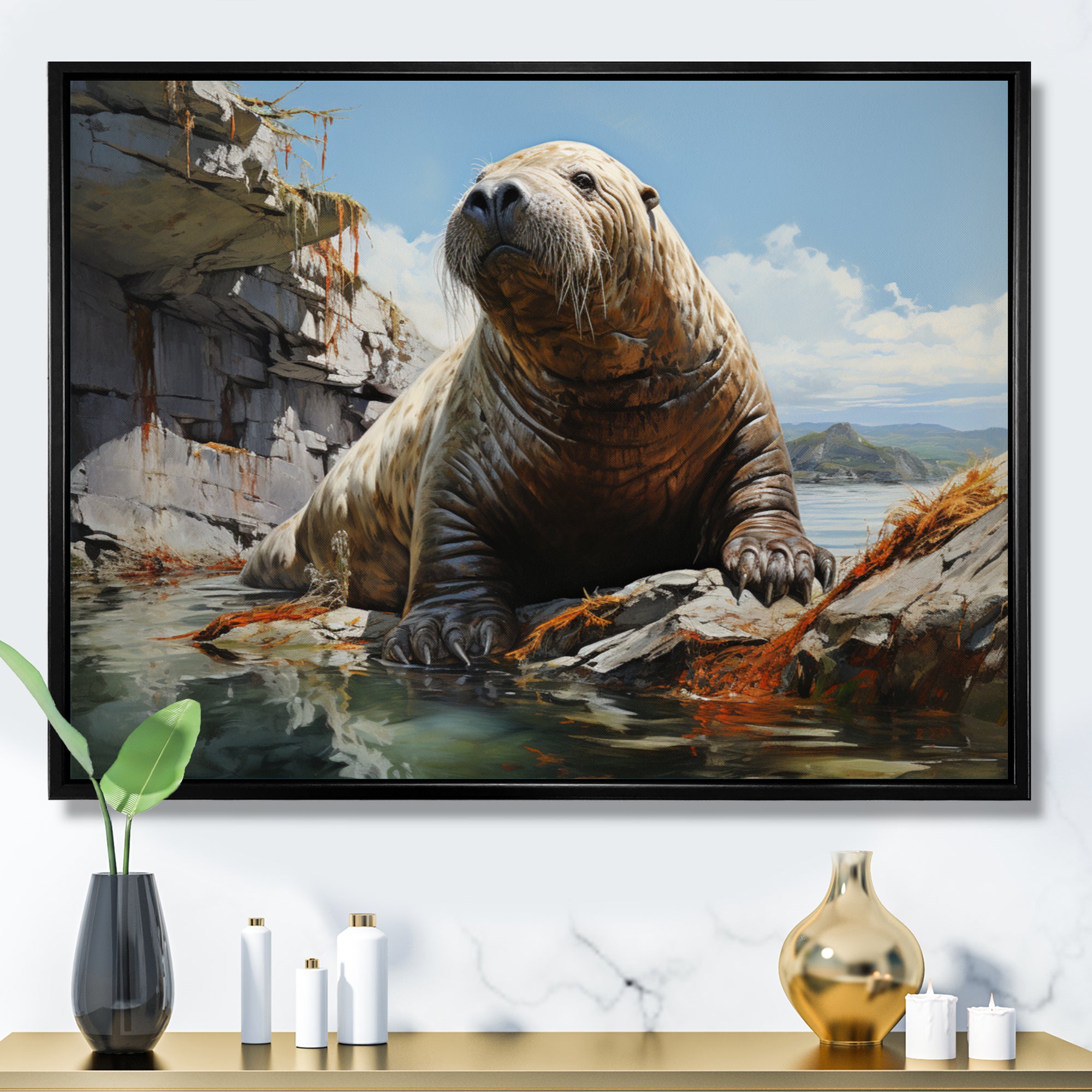 Walrus Rustic Charm - Walrus Large Canvas Wall Art