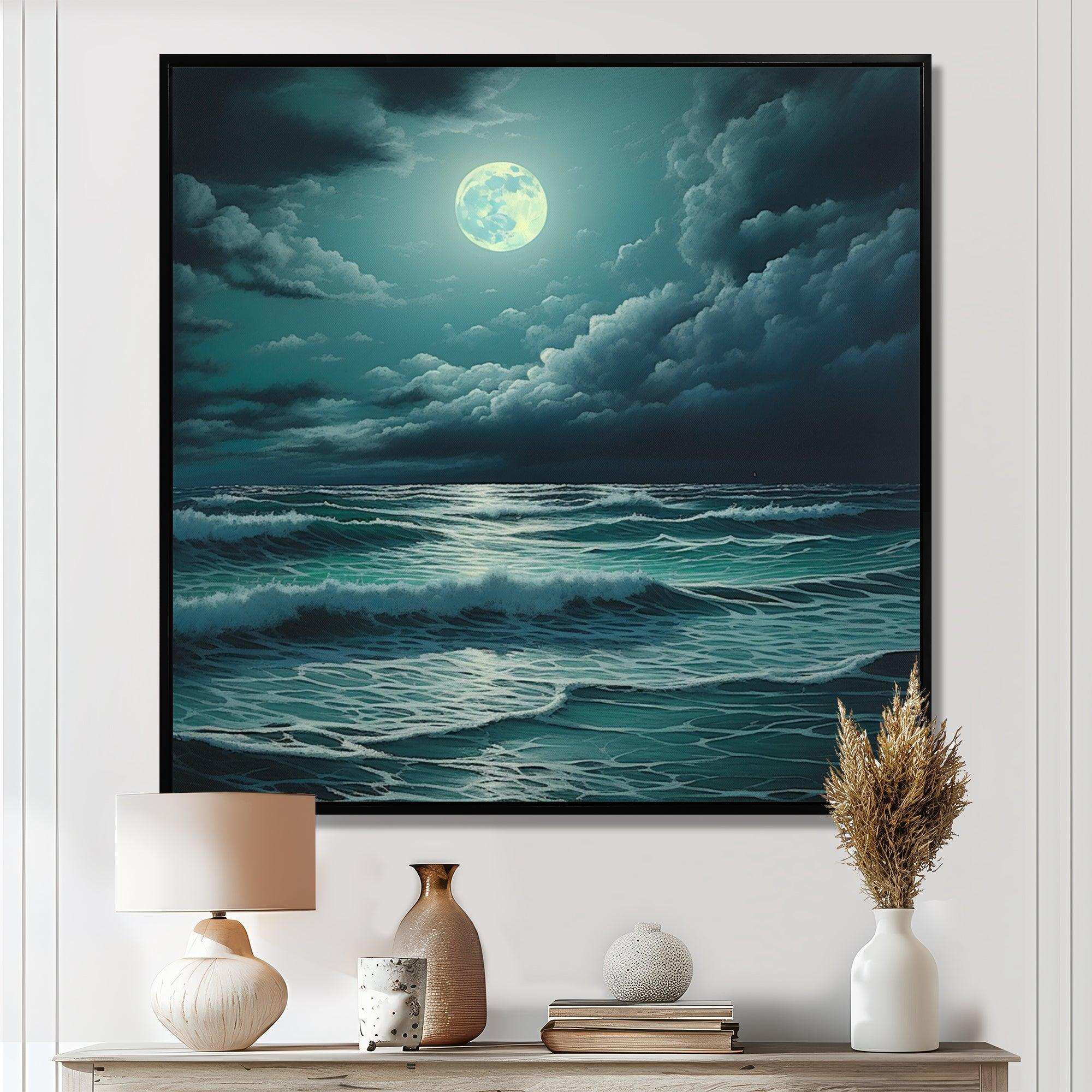 Super Moon Over The Sea IV - Beach Canvas Wall Art – IDesignart