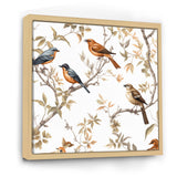 Orange Green Birds On Trees - Bird Framed Canvas Art