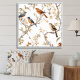 Orange Green Birds On Trees - Bird Framed Canvas Art