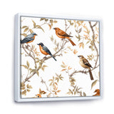 Orange Green Birds On Trees - Bird Framed Canvas Art